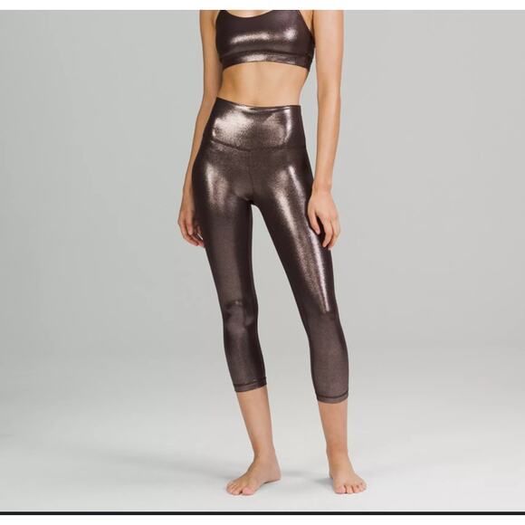 Lululemon Align High Rise Crop Legging Shine Radiant Foil French Press bronze 8 - Picture 1 of 7
